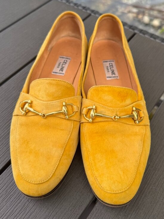 Celine Shoes - Celine Vintage Yellow Suede Horsebit Loafers Size 36.5/6